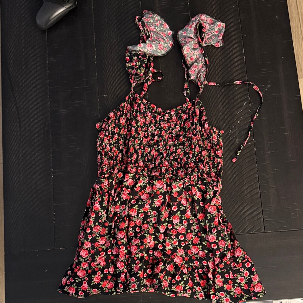 Crave Fame Black and Pink Floral Blouse